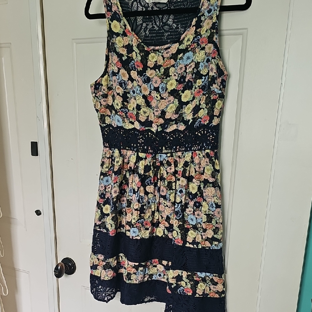Lauren Conrad SIZE 10' Floral Navy Lace Trim Summer Dress - Lined